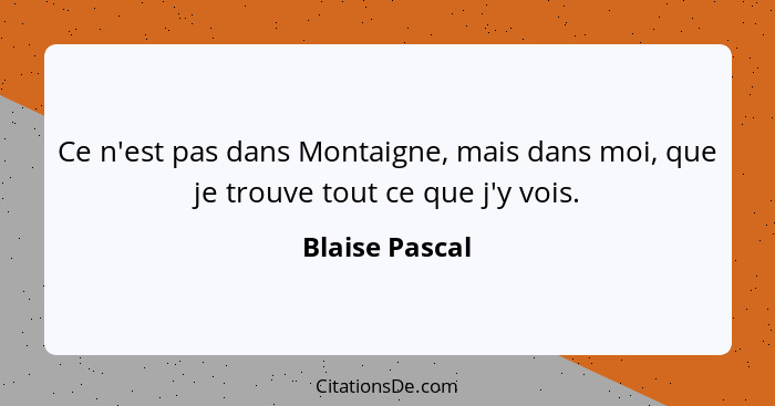 Ce n'est pas dans Montaigne, mais dans moi, que je trouve tout ce que j'y vois.... - Blaise Pascal