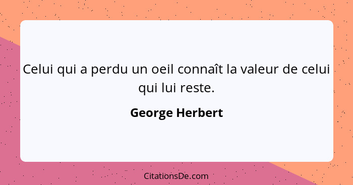 Celui qui a perdu un oeil connaît la valeur de celui qui lui reste.... - George Herbert