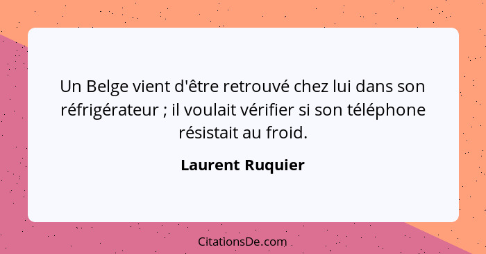 Un Belge vient d'être retrouvé chez lui dans son réfrigérateur ; il voulait vérifier si son téléphone résistait au froid.... - Laurent Ruquier