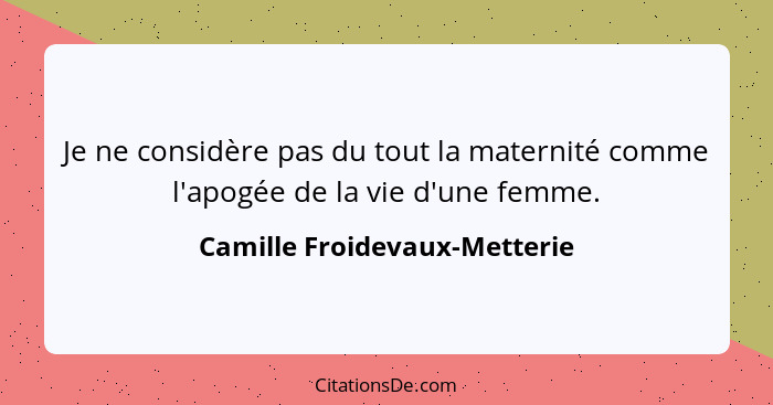 Je ne considère pas du tout la maternité comme l'apogée de la vie d'une femme.... - Camille Froidevaux-Metterie