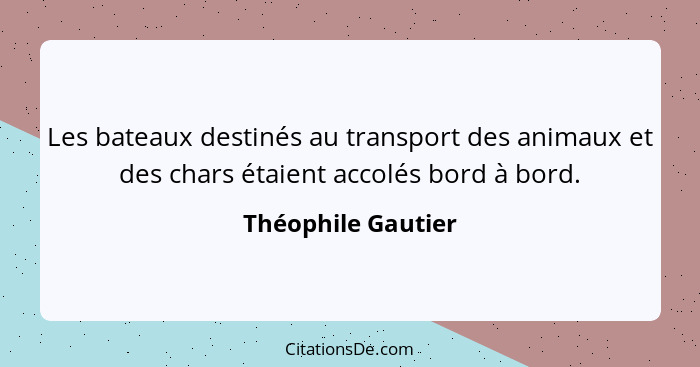 Les bateaux destinés au transport des animaux et des chars étaient accolés bord à bord.... - Théophile Gautier