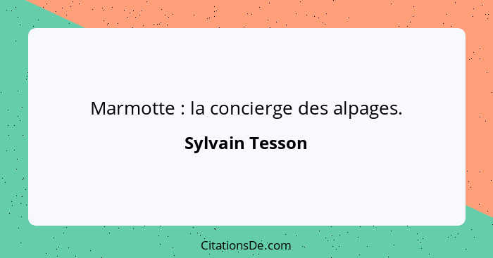 Marmotte : la concierge des alpages.... - Sylvain Tesson