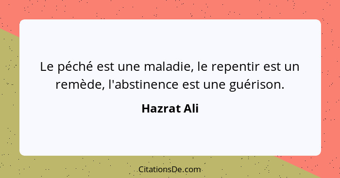 Le péché est une maladie, le repentir est un remède, l'abstinence est une guérison.... - Hazrat Ali