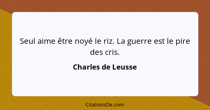 Seul aime être noyé le riz. La guerre est le pire des cris.... - Charles de Leusse