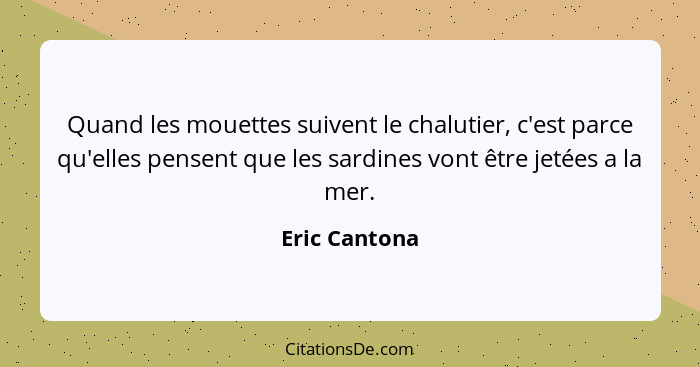 Quand les mouettes suivent le chalutier, c'est parce qu'elles pensent que les sardines vont être jetées a la mer.... - Eric Cantona