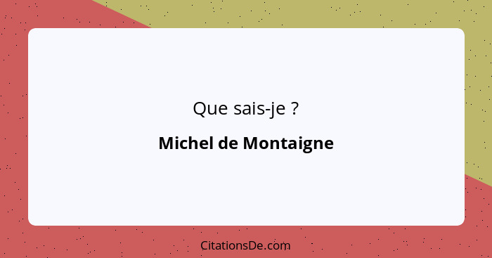 Que sais-je ?... - Michel de Montaigne