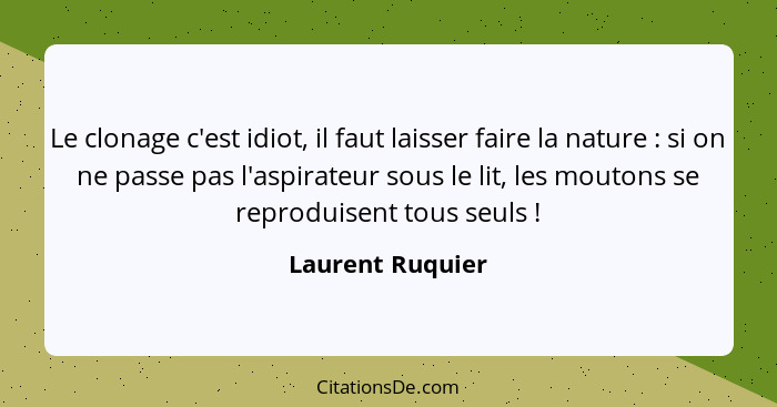 Le clonage c'est idiot, il faut laisser faire la nature : si on ne passe pas l'aspirateur sous le lit, les moutons se reproduis... - Laurent Ruquier