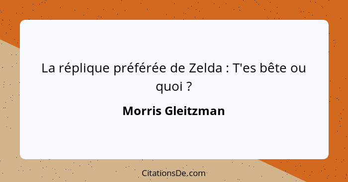 La réplique préférée de Zelda : T'es bête ou quoi ?... - Morris Gleitzman