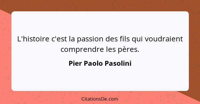 L'histoire c'est la passion des fils qui voudraient comprendre les pères.... - Pier Paolo Pasolini