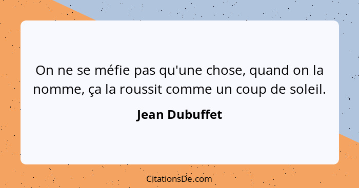 On ne se méfie pas qu'une chose, quand on la nomme, ça la roussit comme un coup de soleil.... - Jean Dubuffet