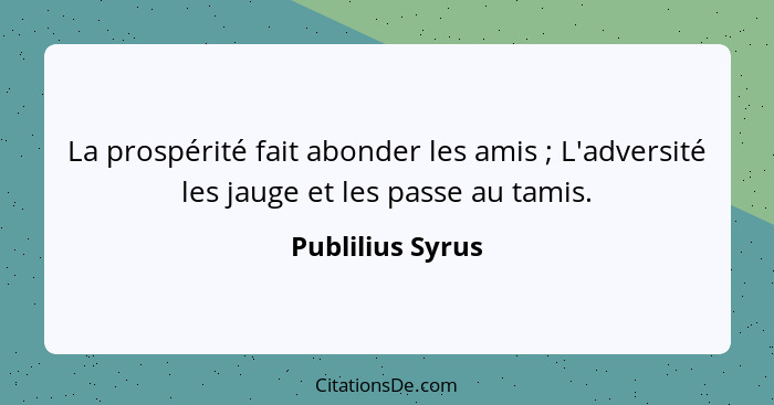 La prospérité fait abonder les amis ; L'adversité les jauge et les passe au tamis.... - Publilius Syrus