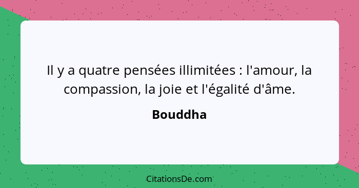 Il y a quatre pensées illimitées : l'amour, la compassion, la joie et l'égalité d'âme.... - Bouddha