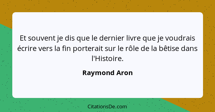 Et souvent je dis que le dernier livre que je voudrais écrire vers la fin porterait sur le rôle de la bêtise dans l'Histoire.... - Raymond Aron