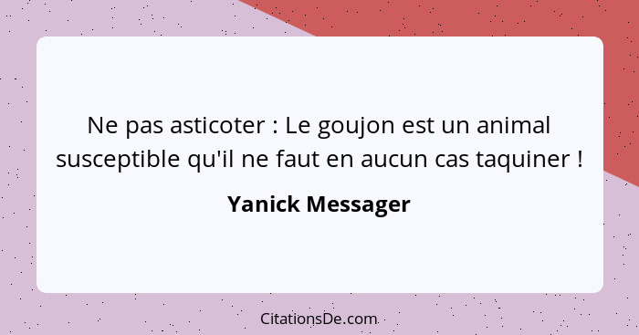 Ne pas asticoter : Le goujon est un animal susceptible qu'il ne faut en aucun cas taquiner !... - Yanick Messager