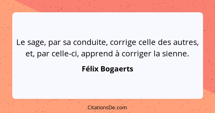 Le sage, par sa conduite, corrige celle des autres, et, par celle-ci, apprend à corriger la sienne.... - Félix Bogaerts