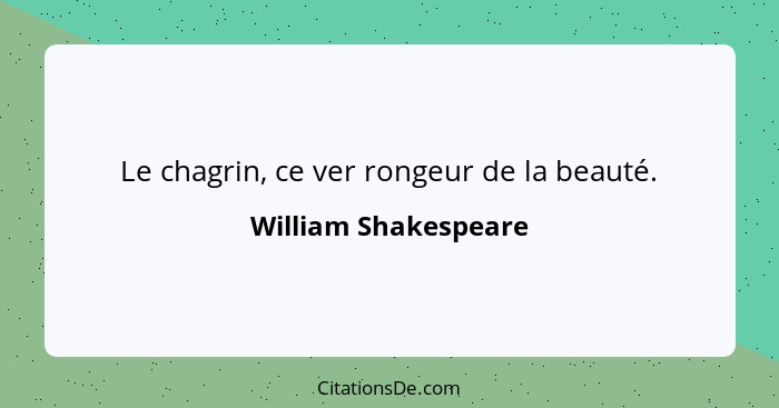 Le chagrin, ce ver rongeur de la beauté.... - William Shakespeare