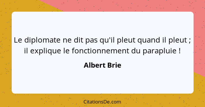 Le diplomate ne dit pas qu'il pleut quand il pleut ; il explique le fonctionnement du parapluie !... - Albert Brie
