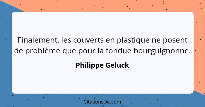 Finalement, les couverts en plastique ne posent de problème que pour la fondue bourguignonne.... - Philippe Geluck