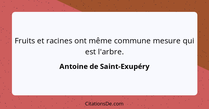 Fruits et racines ont même commune mesure qui est l'arbre.... - Antoine de Saint-Exupéry