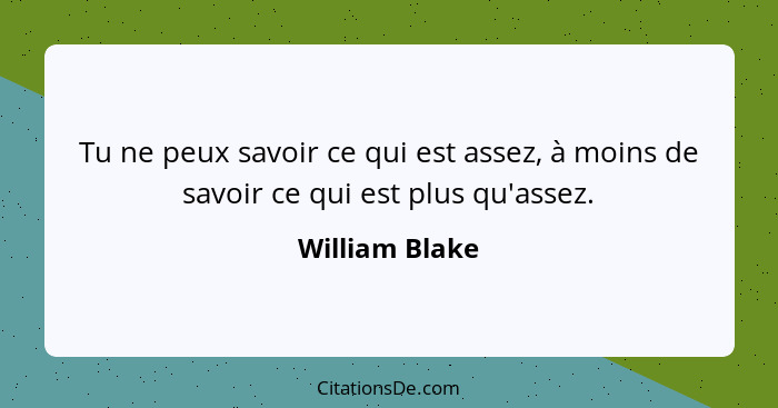 Tu ne peux savoir ce qui est assez, à moins de savoir ce qui est plus qu'assez.... - William Blake