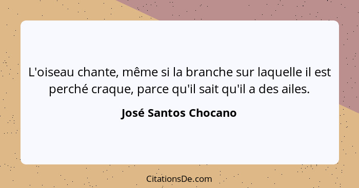 L'oiseau chante, même si la branche sur laquelle il est perché craque, parce qu'il sait qu'il a des ailes.... - José Santos Chocano