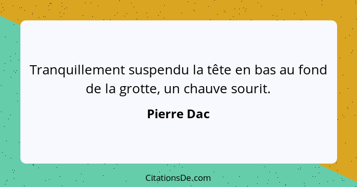 Tranquillement suspendu la tête en bas au fond de la grotte, un chauve sourit.... - Pierre Dac