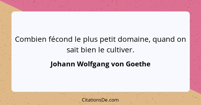 Combien fécond le plus petit domaine, quand on sait bien le cultiver.... - Johann Wolfgang von Goethe