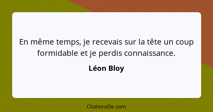 En même temps, je recevais sur la tête un coup formidable et je perdis connaissance.... - Léon Bloy