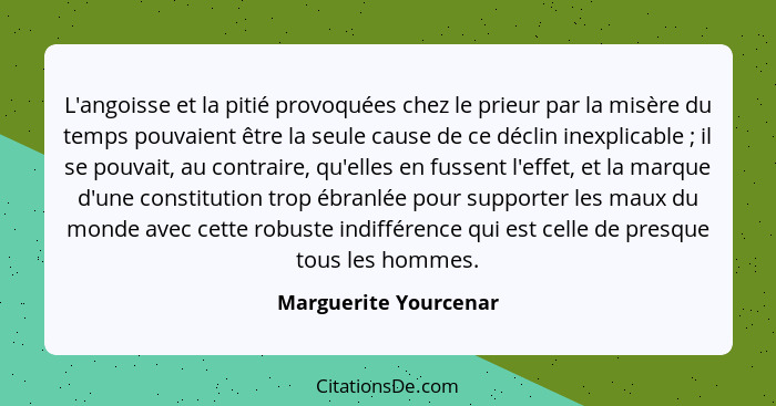 L'angoisse et la pitié provoquées chez le prieur par la misère du temps pouvaient être la seule cause de ce déclin inexplicable... - Marguerite Yourcenar