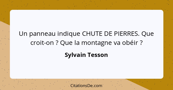 Un panneau indique CHUTE DE PIERRES. Que croit-on ? Que la montagne va obéir ?... - Sylvain Tesson