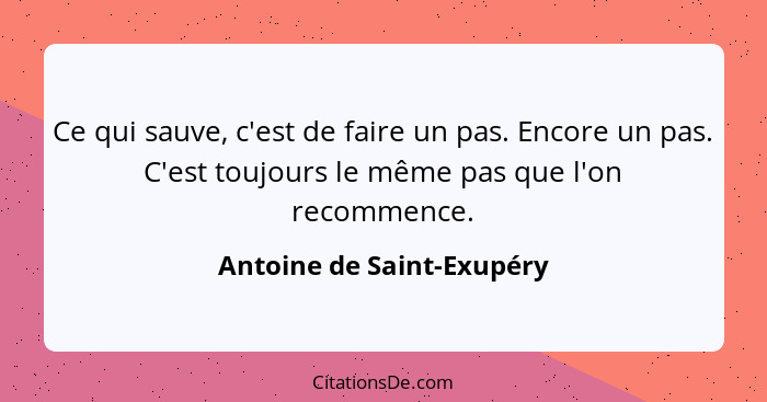 Ce qui sauve, c'est de faire un pas. Encore un pas. C'est toujours le même pas que l'on recommence.... - Antoine de Saint-Exupéry