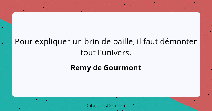 Pour expliquer un brin de paille, il faut démonter tout l'univers.... - Remy de Gourmont