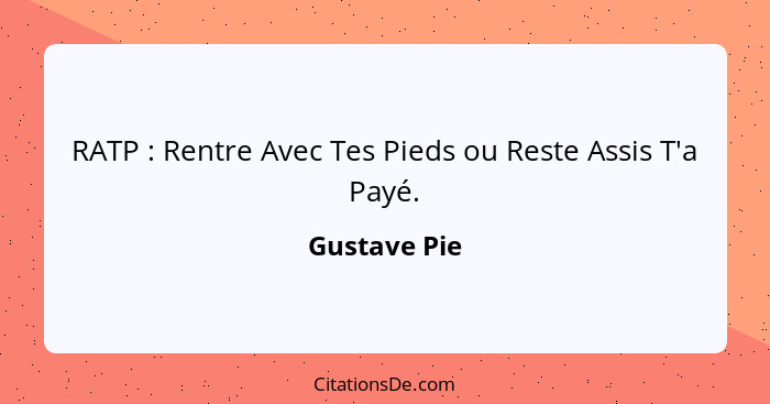 RATP : Rentre Avec Tes Pieds ou Reste Assis T'a Payé.... - Gustave Pie