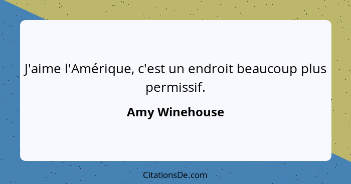 J'aime l'Amérique, c'est un endroit beaucoup plus permissif.... - Amy Winehouse