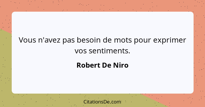 Vous n'avez pas besoin de mots pour exprimer vos sentiments.... - Robert De Niro