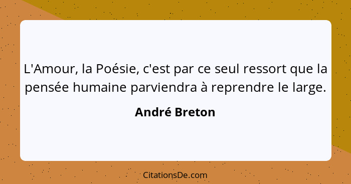 L'Amour, la Poésie, c'est par ce seul ressort que la pensée humaine parviendra à reprendre le large.... - André Breton
