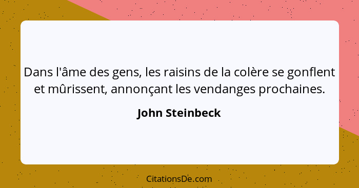 Dans l'âme des gens, les raisins de la colère se gonflent et mûrissent, annonçant les vendanges prochaines.... - John Steinbeck