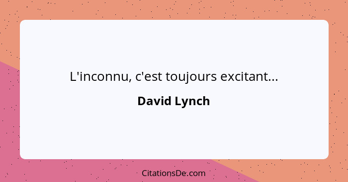 L'inconnu, c'est toujours excitant...... - David Lynch