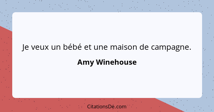 Je veux un bébé et une maison de campagne.... - Amy Winehouse