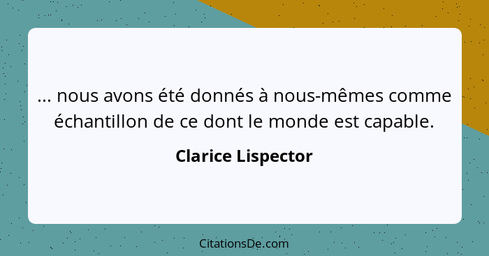 ... nous avons été donnés à nous-mêmes comme échantillon de ce dont le monde est capable.... - Clarice Lispector