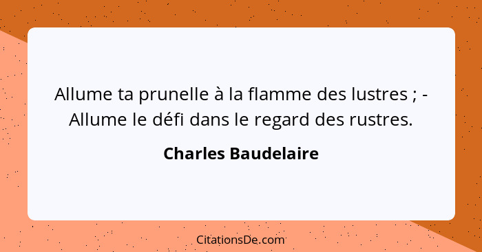 Allume ta prunelle à la flamme des lustres ; - Allume le défi dans le regard des rustres.... - Charles Baudelaire