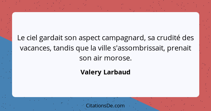 Le ciel gardait son aspect campagnard, sa crudité des vacances, tandis que la ville s'assombrissait, prenait son air morose.... - Valery Larbaud