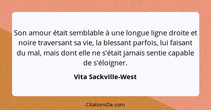 Son amour était semblable à une longue ligne droite et noire traversant sa vie, la blessant parfois, lui faisant du mal, mais do... - Vita Sackville-West