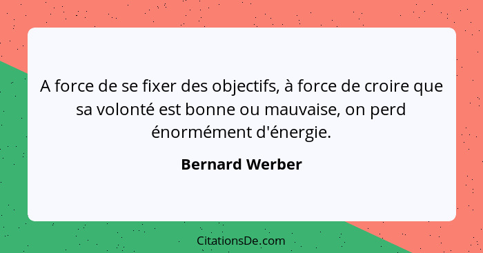 A force de se fixer des objectifs, à force de croire que sa volonté est bonne ou mauvaise, on perd énormément d'énergie.... - Bernard Werber