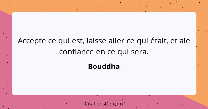 Accepte ce qui est, laisse aller ce qui était, et aie confiance en ce qui sera.... - Bouddha