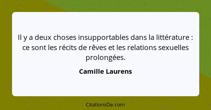 Il y a deux choses insupportables dans la littérature : ce sont les récits de rêves et les relations sexuelles prolongées.... - Camille Laurens