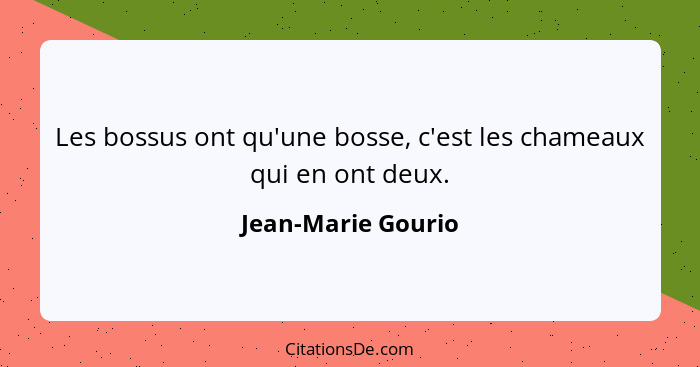 Les bossus ont qu'une bosse, c'est les chameaux qui en ont deux.... - Jean-Marie Gourio