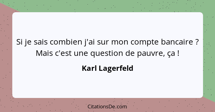 Si je sais combien j'ai sur mon compte bancaire ? Mais c'est une question de pauvre, ça !... - Karl Lagerfeld