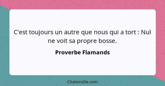 C'est toujours un autre que nous qui a tort : Nul ne voit sa propre bosse.... - Proverbe Flamands