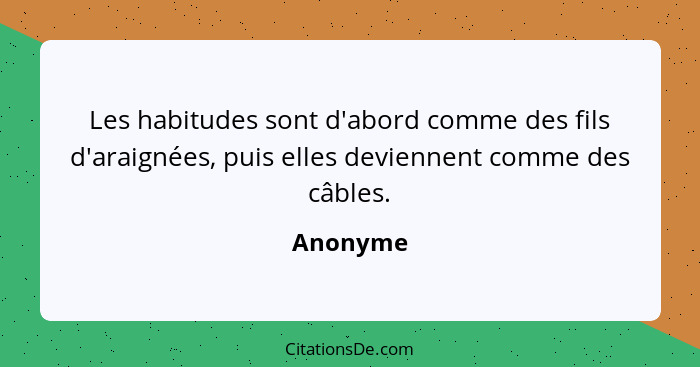 Les habitudes sont d'abord comme des fils d'araignées, puis elles deviennent comme des câbles.... - Anonyme